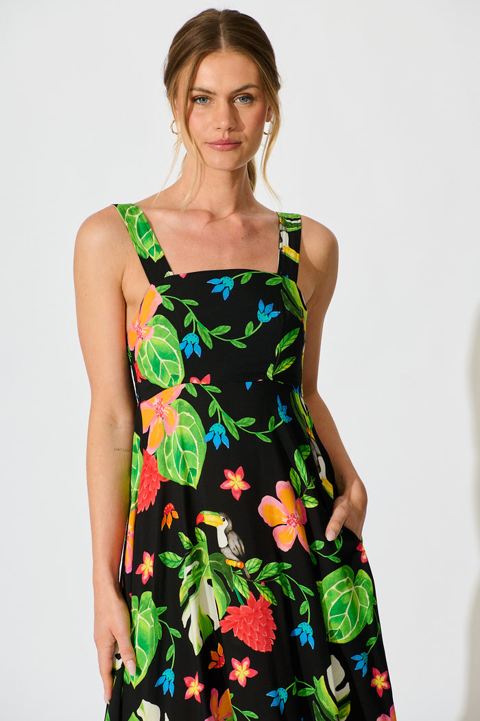Alizee Maxi Sundress in Multi Parrot Print front