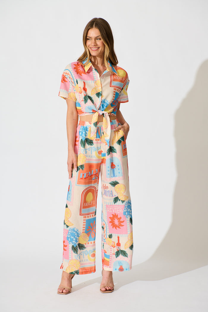 Tindra Pant in Multi Patchwork Lemon Print full length set