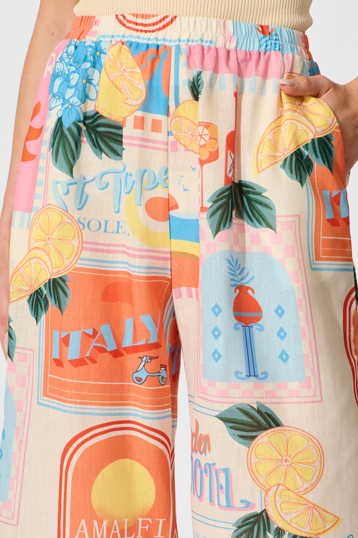 Tindra Pant in Multi Patchwork Lemon Print detail