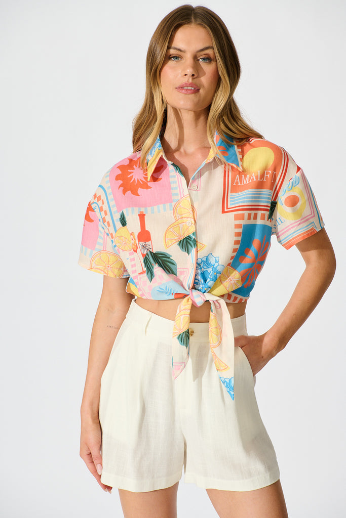 Iridessa Shirt in Multi Patchwork Lemon Print front