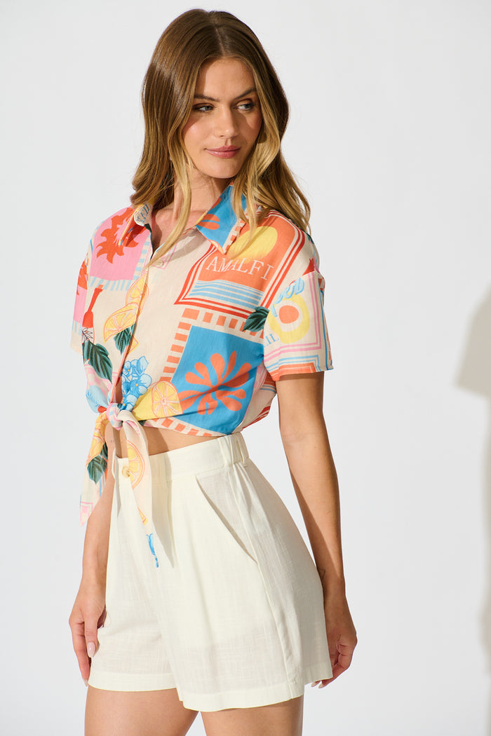 Iridessa Shirt in Multi Patchwork Lemon Print side