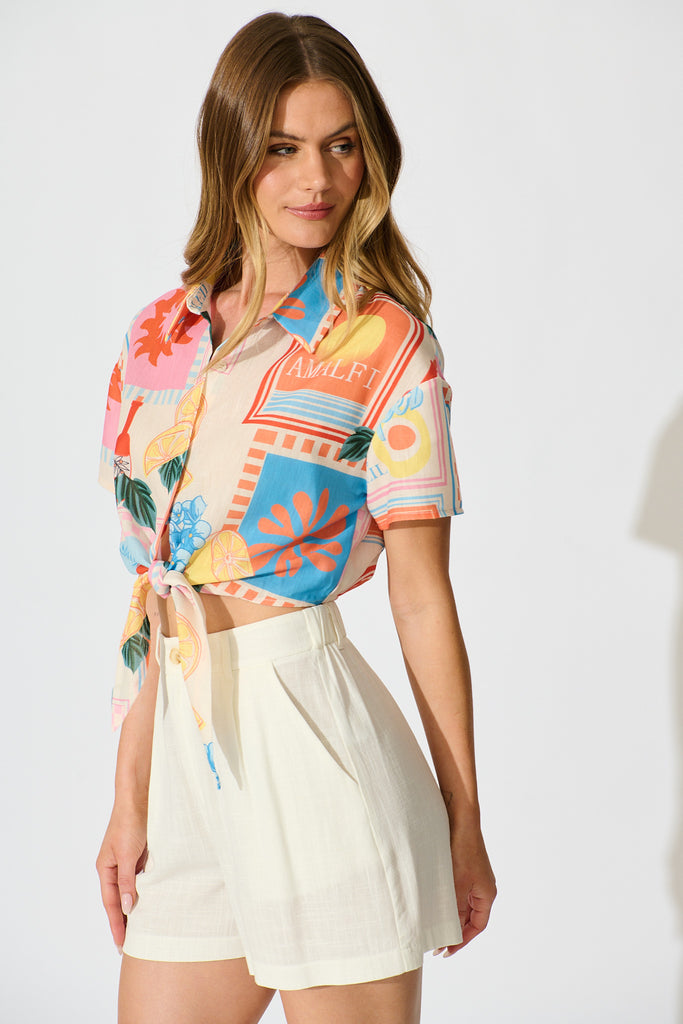 Iridessa Shirt in Multi Patchwork Lemon Print side