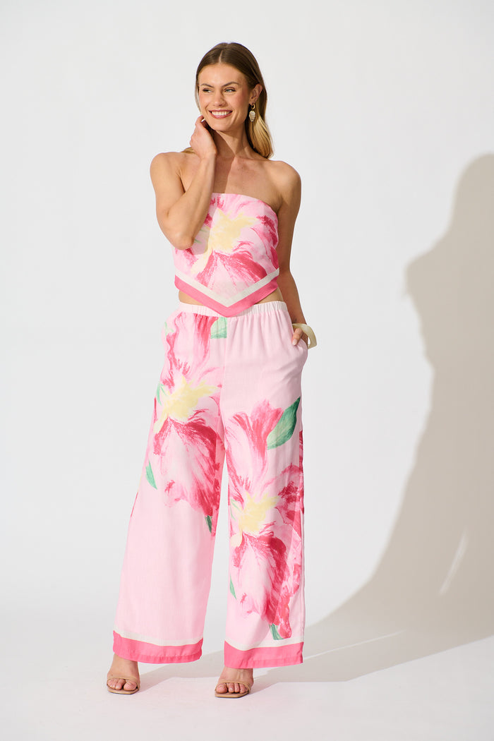 Isolde Pant in Pink Floral full length