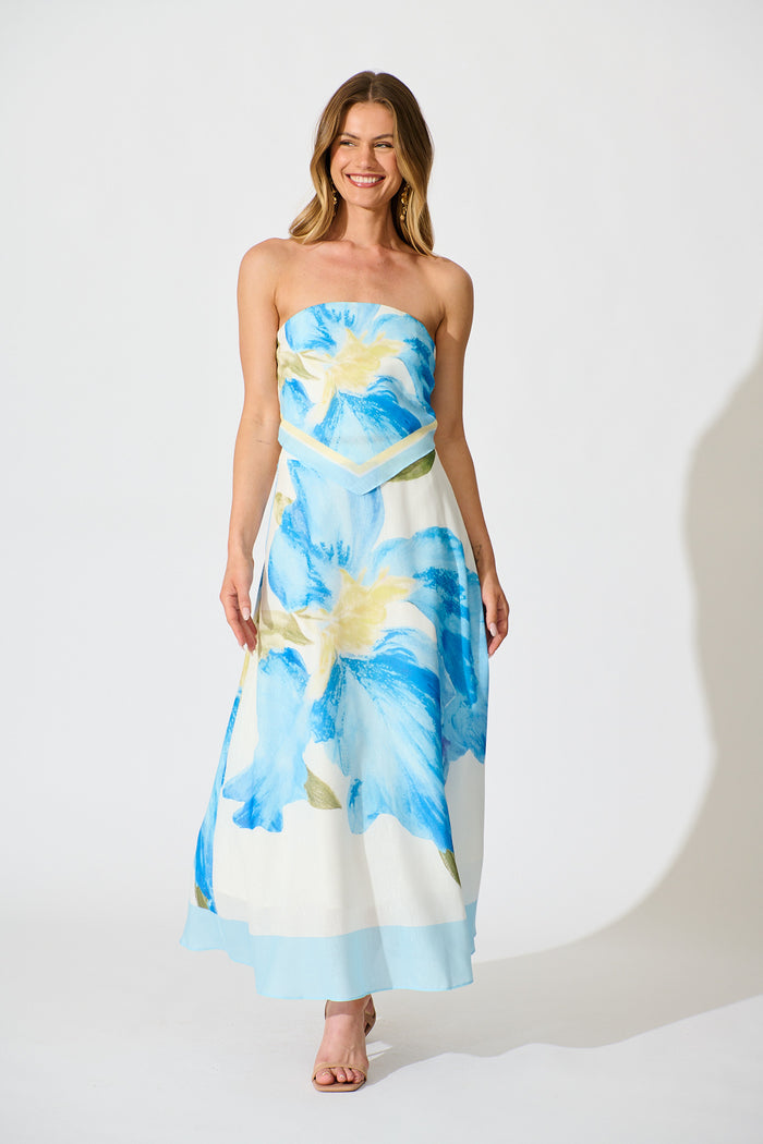 Mireya Maxi Skirt in Blue Floral full length