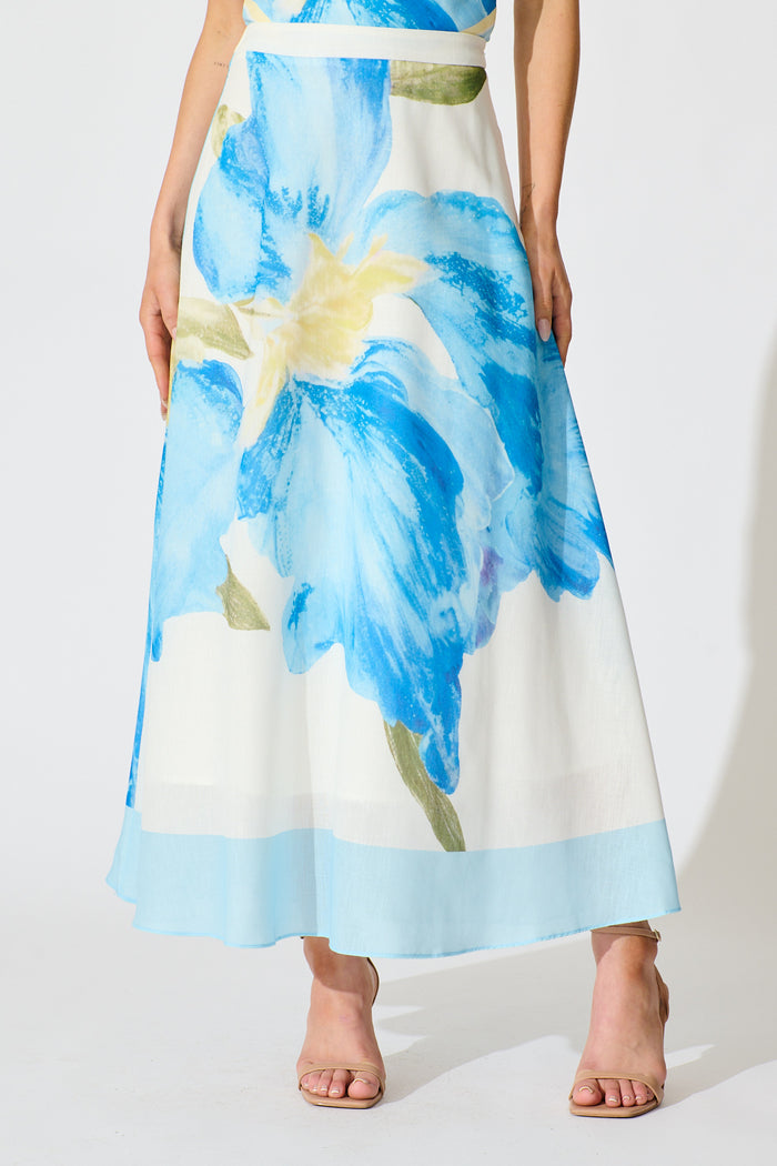 Mireya Maxi Skirt in Blue Floral front