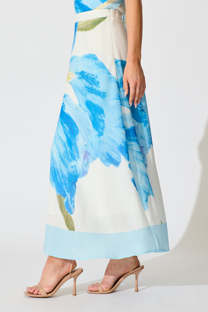 Mireya Maxi Skirt in Blue Floral side