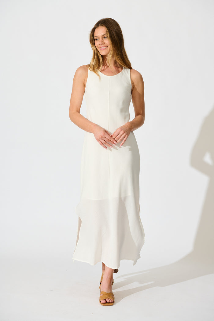 Mylah Maxi Dress in White Linen Blend full length