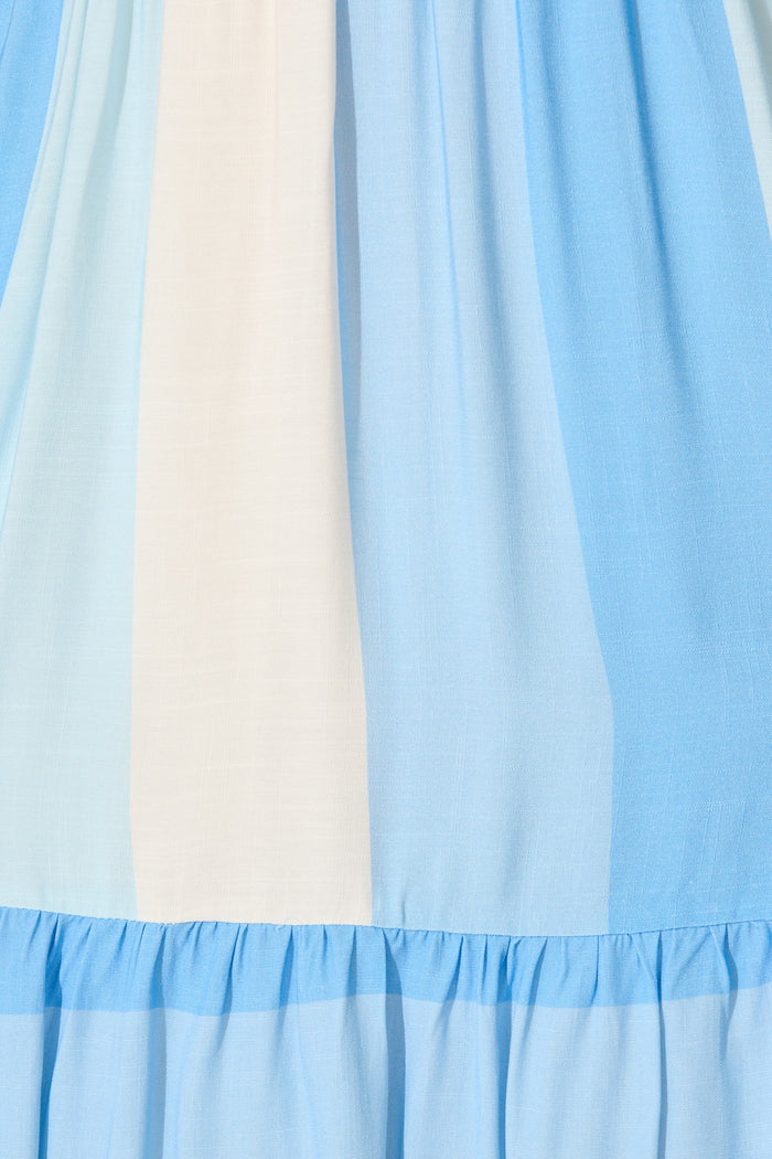 Caribbean Midi Dress In Blue with Cream Linen Blend fabric