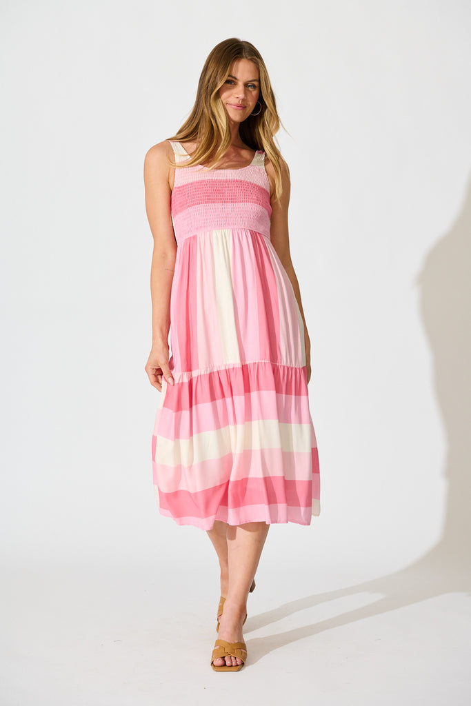 Caribbean Midi Dress In Pale Blue Cotton Linen