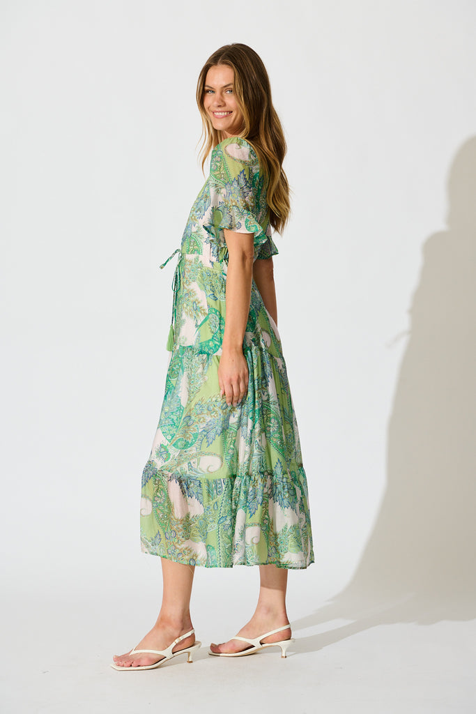 Flamenco Rose Midi Dress in Green Multi Print side