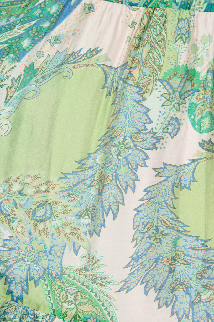 Flamenco Rose Midi Dress in Green Multi Print fabric