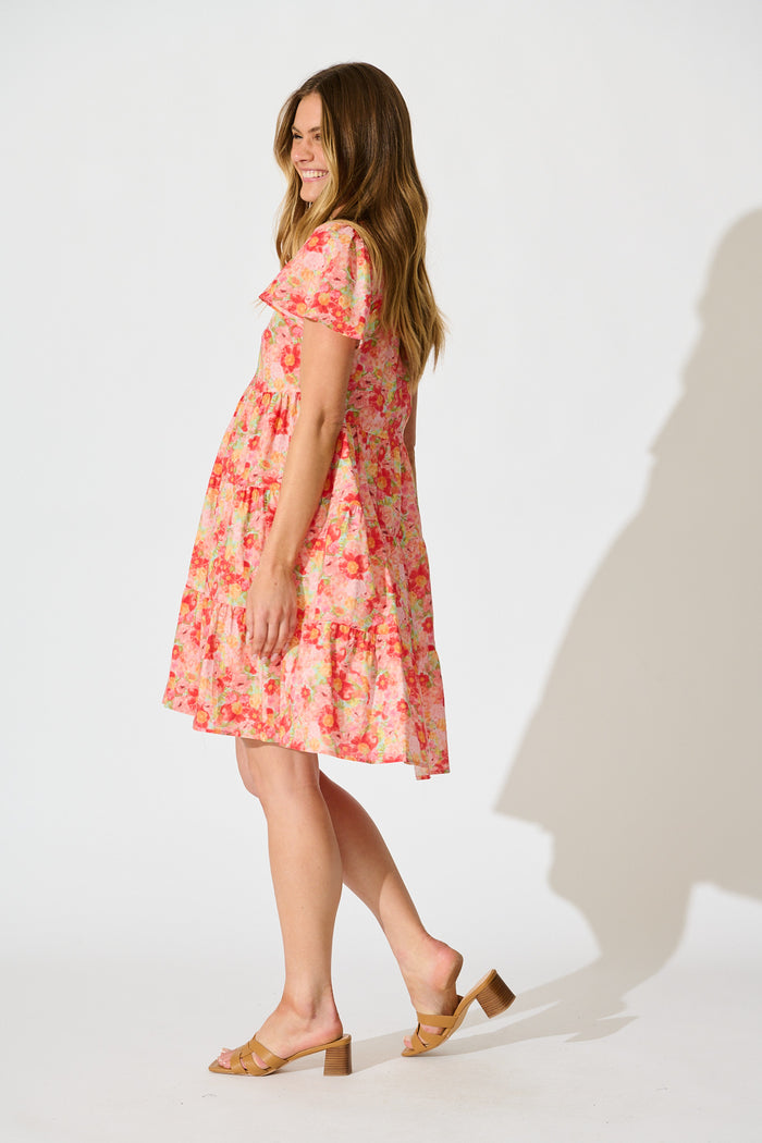 Saldana Smock Dress in Bright Multi Floral Cotton side