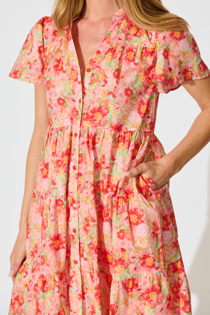 Saldana Smock Dress in Bright Multi Floral Cotton detail