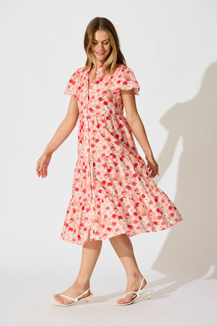 Darya Midi Smock Dress in Bright Multi Floral Cotton side