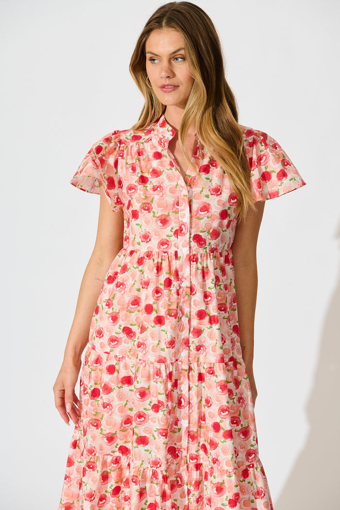 Darya Midi Smock Dress in Bright Multi Floral Cotton front