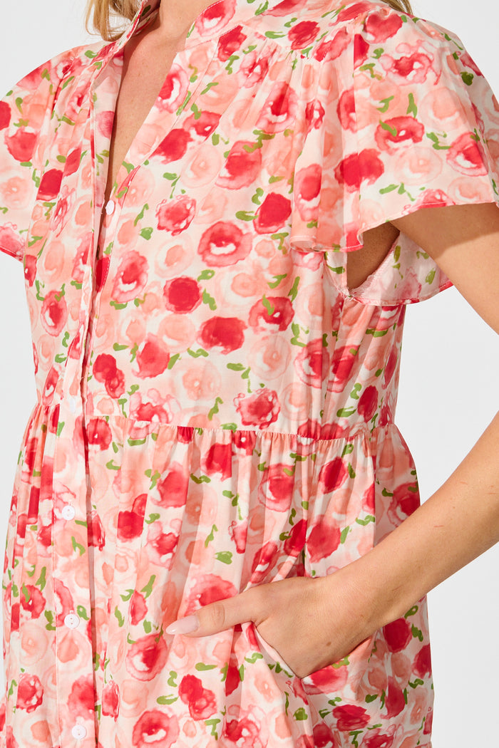 Darya Midi Smock Dress in Bright Multi Floral Cotton detail