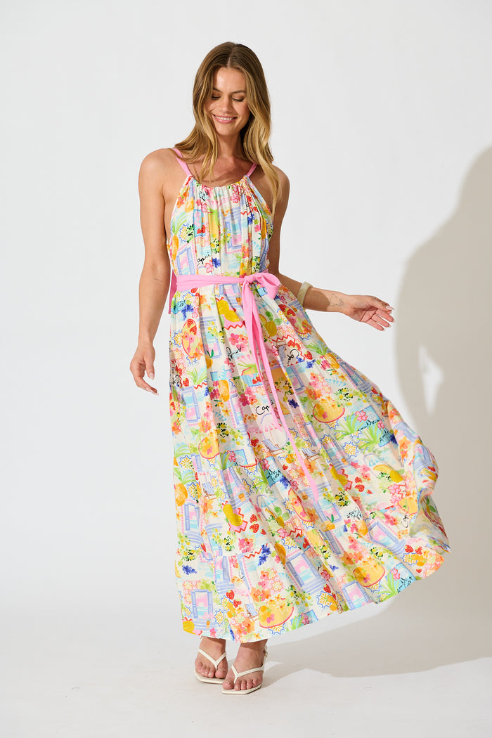 Alena Maxi Dress in Bright Multi Print full length