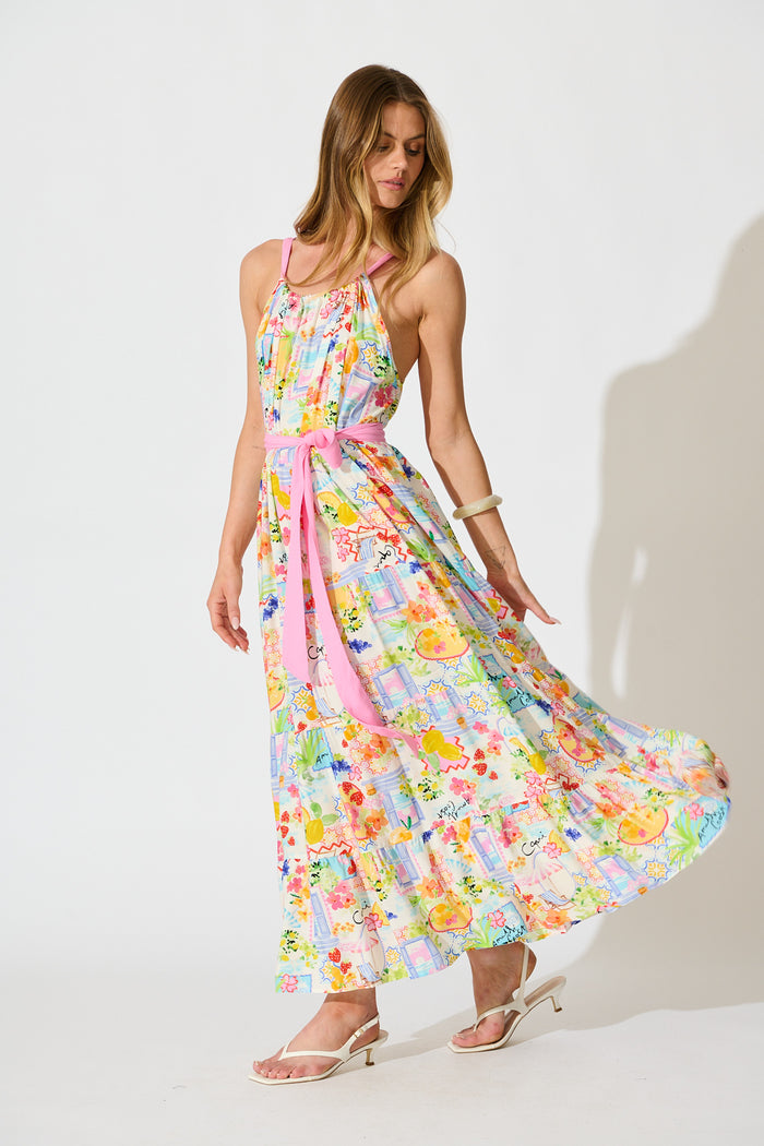 Alena Maxi Dress in Bright Multi Print side