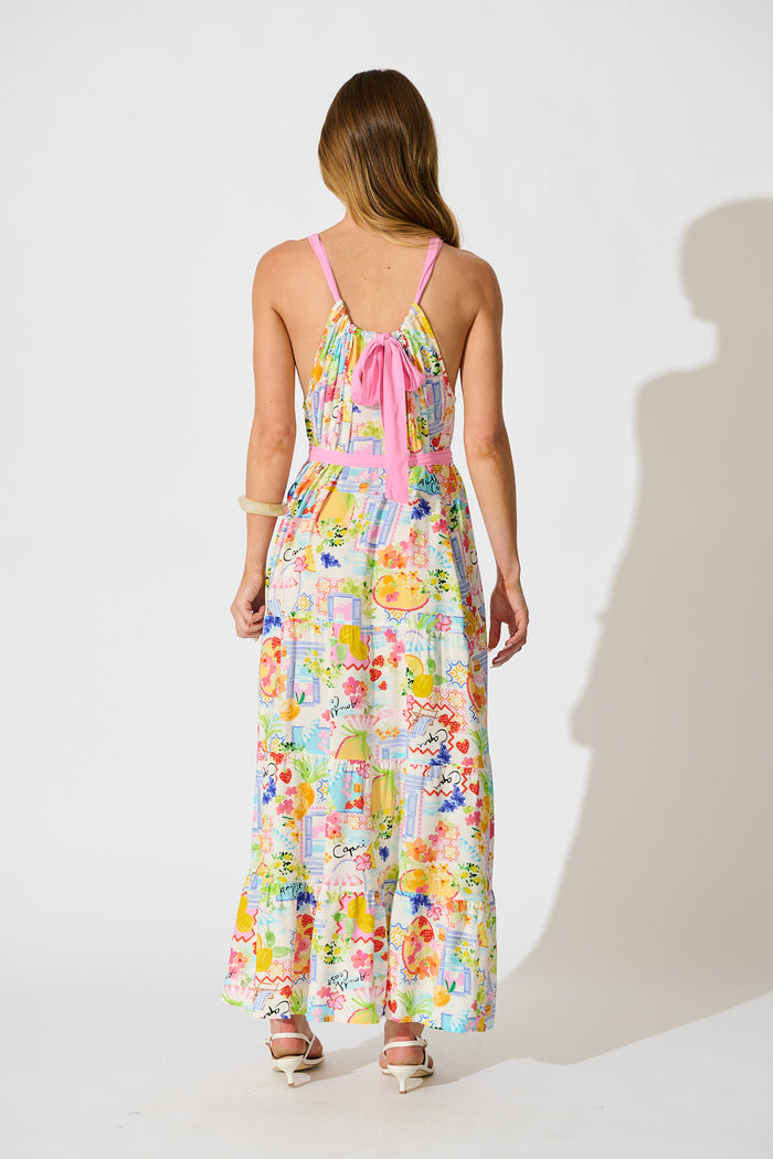 Alena Maxi Dress in Bright Multi Print back
