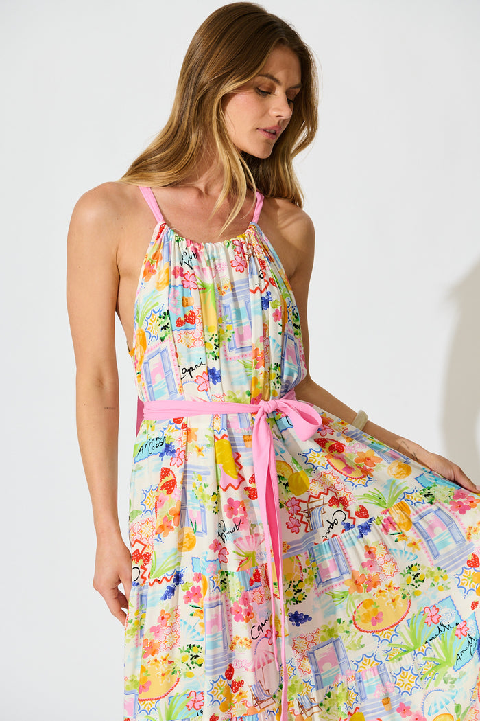 Alena Maxi Dress in Bright Multi Print front