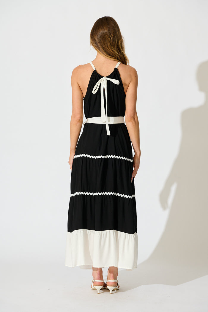 Lachay Maxi Dress in Black with White Ric Rac Trim back