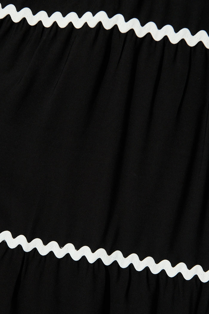 Lachay Maxi Dress in Black with White Ric Rac Trim fabric