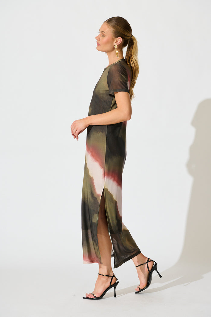 Ainsleigh Midi Dress in Green Multi Ombre Mesh side
