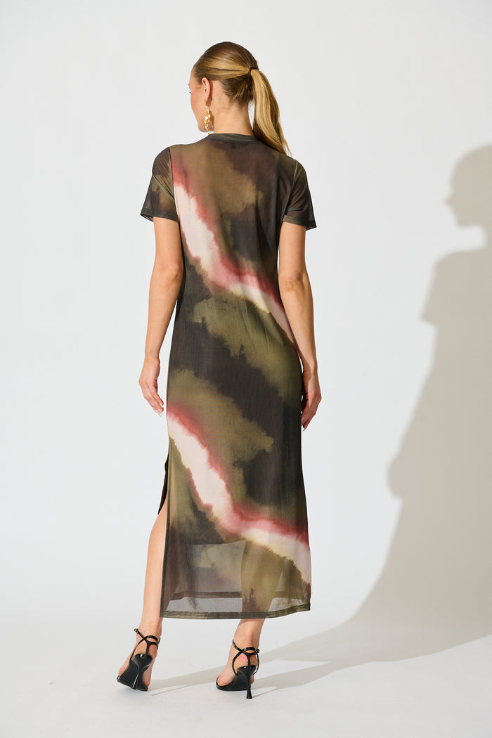 Ainsleigh Midi Dress in Green Multi Ombre Mesh back