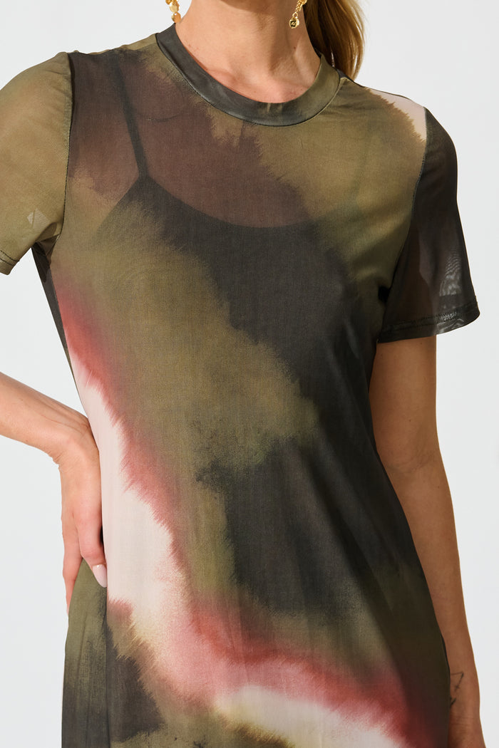 Ainsleigh Midi Dress in Green Multi Ombre Mesh detail