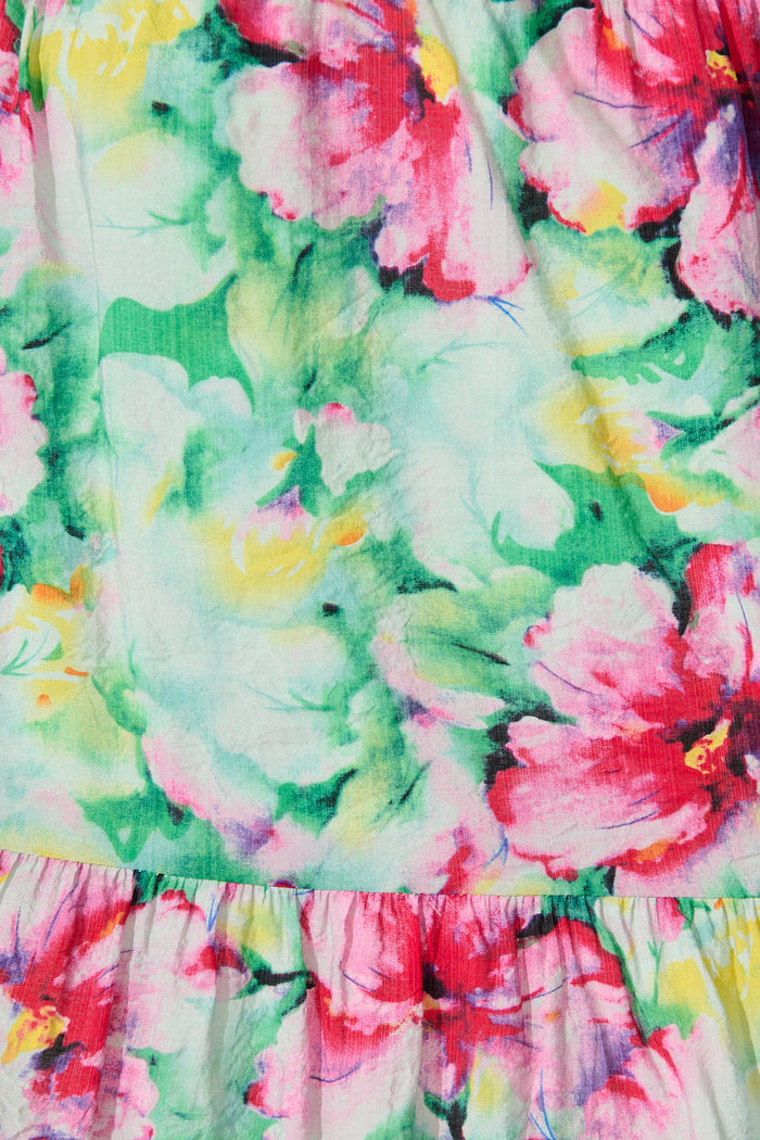 Mattea Smock Dress in Green with Multi Floral fabric
