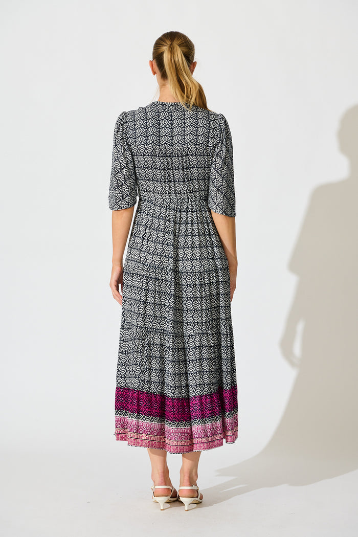 Kastor Maxi Dress in Navy Multi Print back