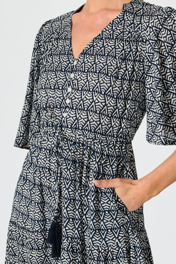 Kastor Maxi Dress in Navy Multi Print detail