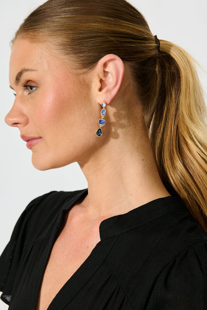 Lisa Drop Earrings In Multi Navy on model side