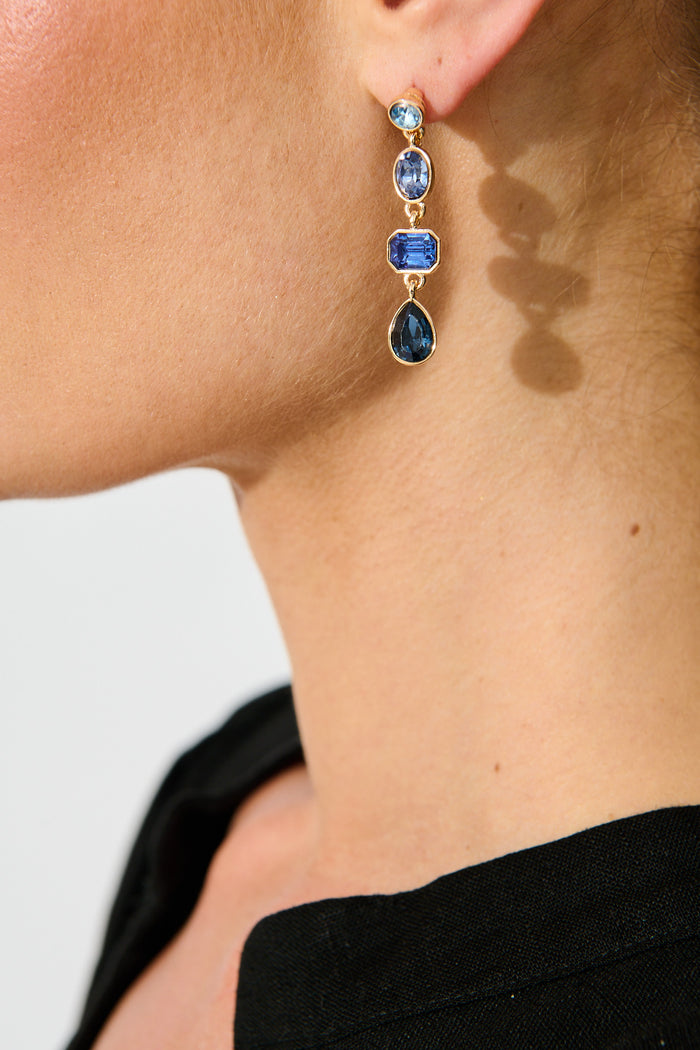 Lisa Drop Earrings In Multi Navy on model close up