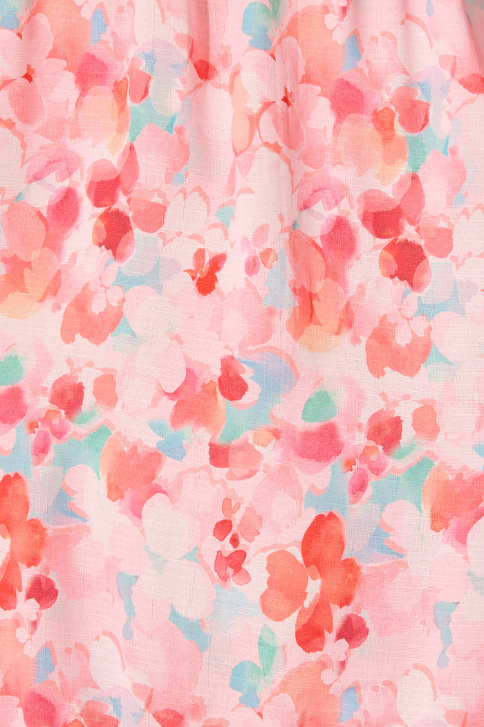 Maiah Sundress in Pink with Multi Floral Linen Cotton fabric