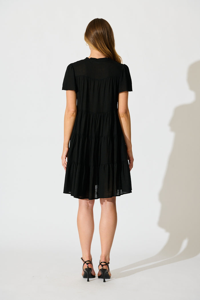 Harlene Smock Dress in Black Linen Blend back