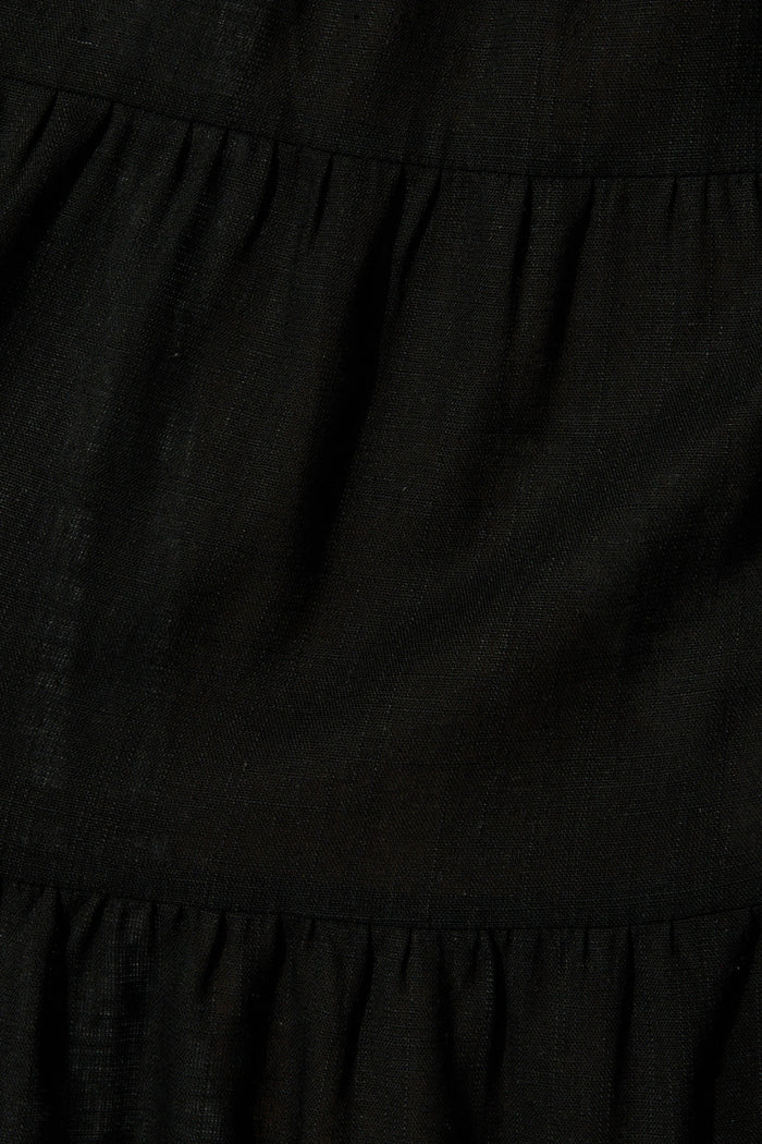 Harlene Smock Dress in Black Linen Blend fabric