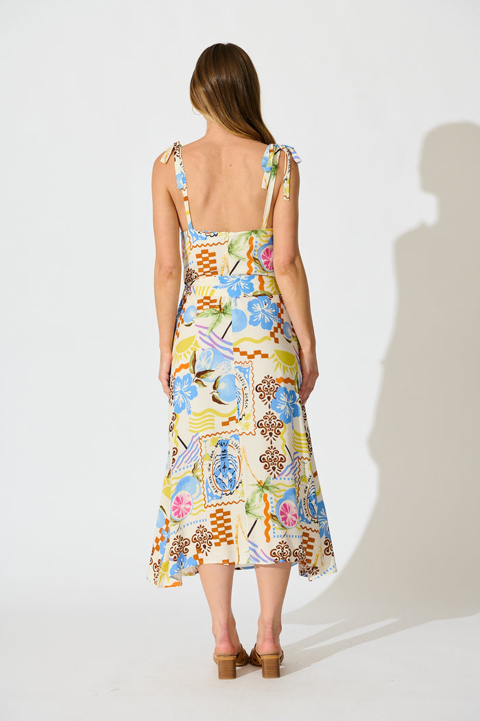 Neve Maxi Sundress in Cream with Multi Summer Print back