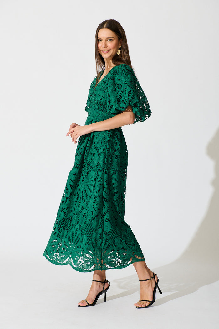 Serene Melody Lace Maxi Dress In Emerald side