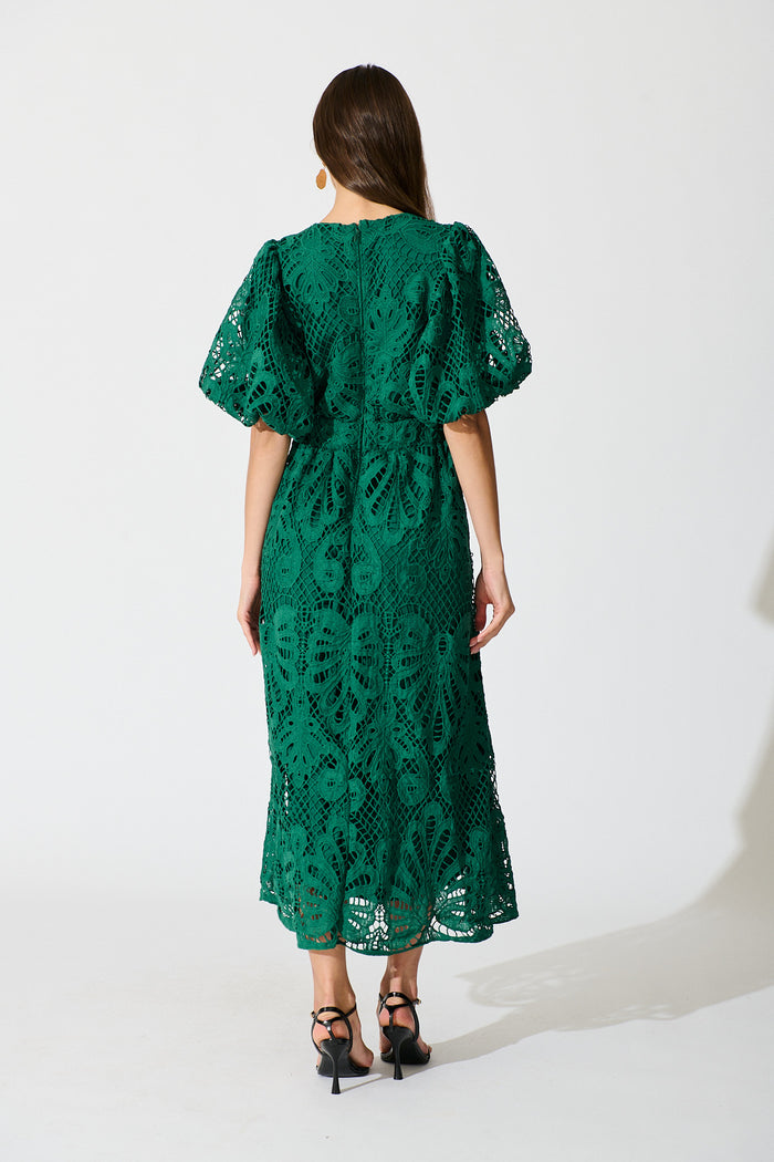 Serene Melody Lace Maxi Dress In Emerald back