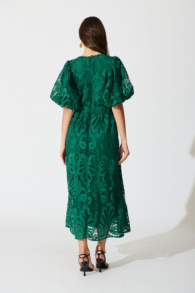 Serene Melody Lace Maxi Dress In Emerald back