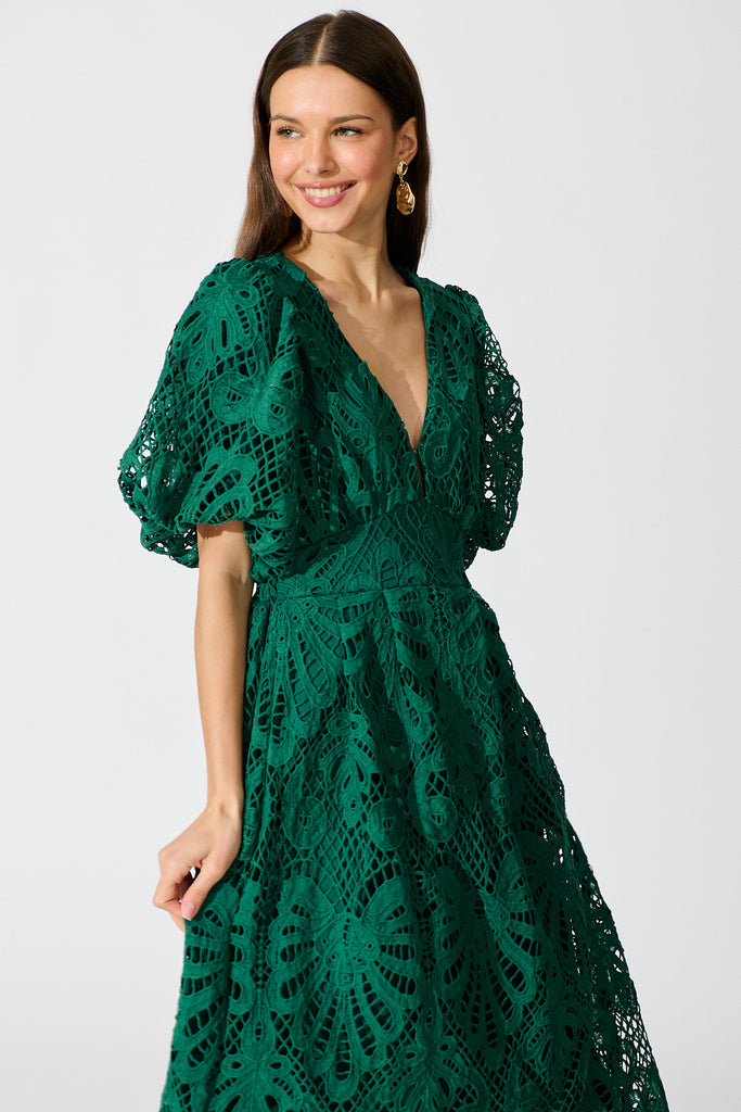 Serene Melody Lace Maxi Dress In Emerald front