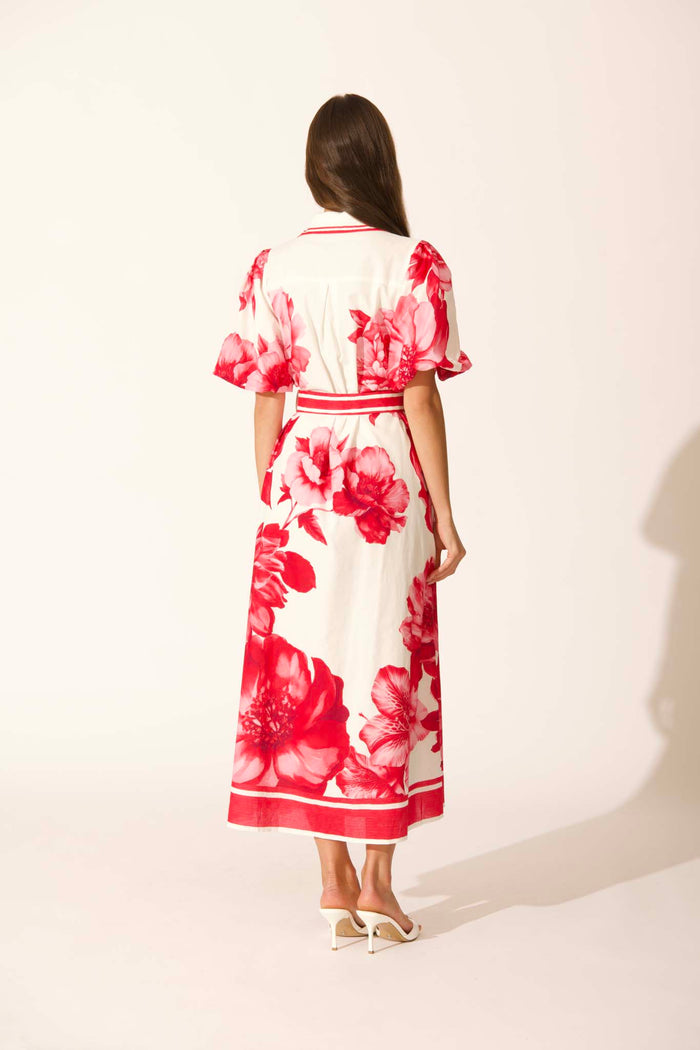 Zaraya Maxi Shirt Dress in Pink Floral Border Print Cotton back