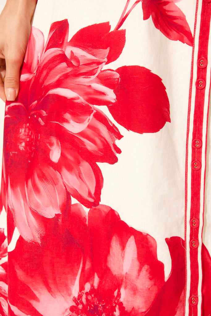 Zaraya Maxi Shirt Dress in Pink Floral Border Print Cotton fabric