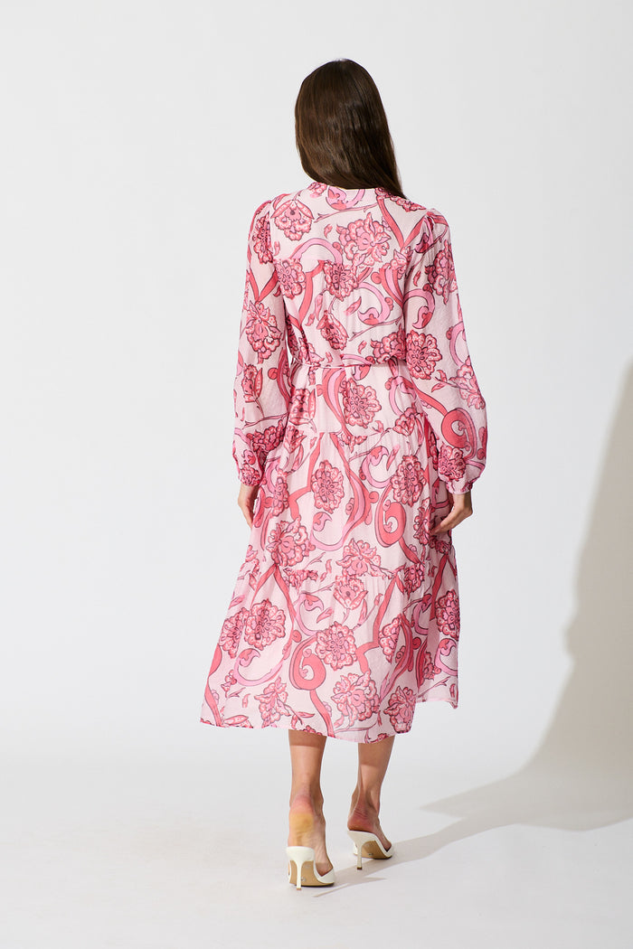 Halona Midi Dress in Pink with Paisley Print back