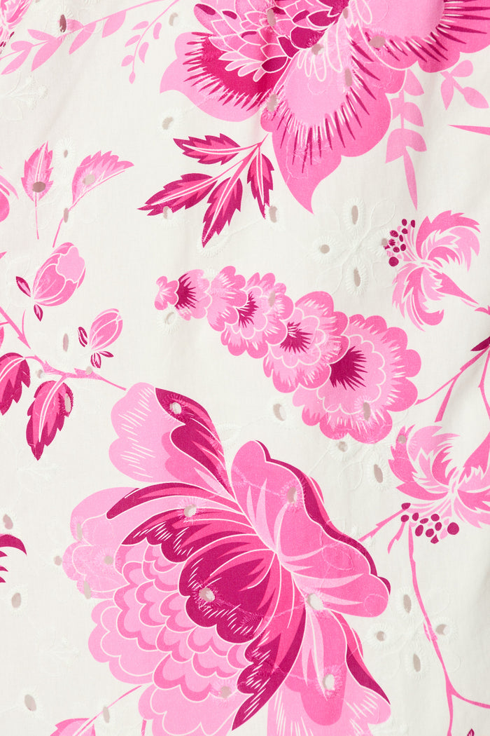 Caisy Dress in White with Purple Floral Cotton fabric