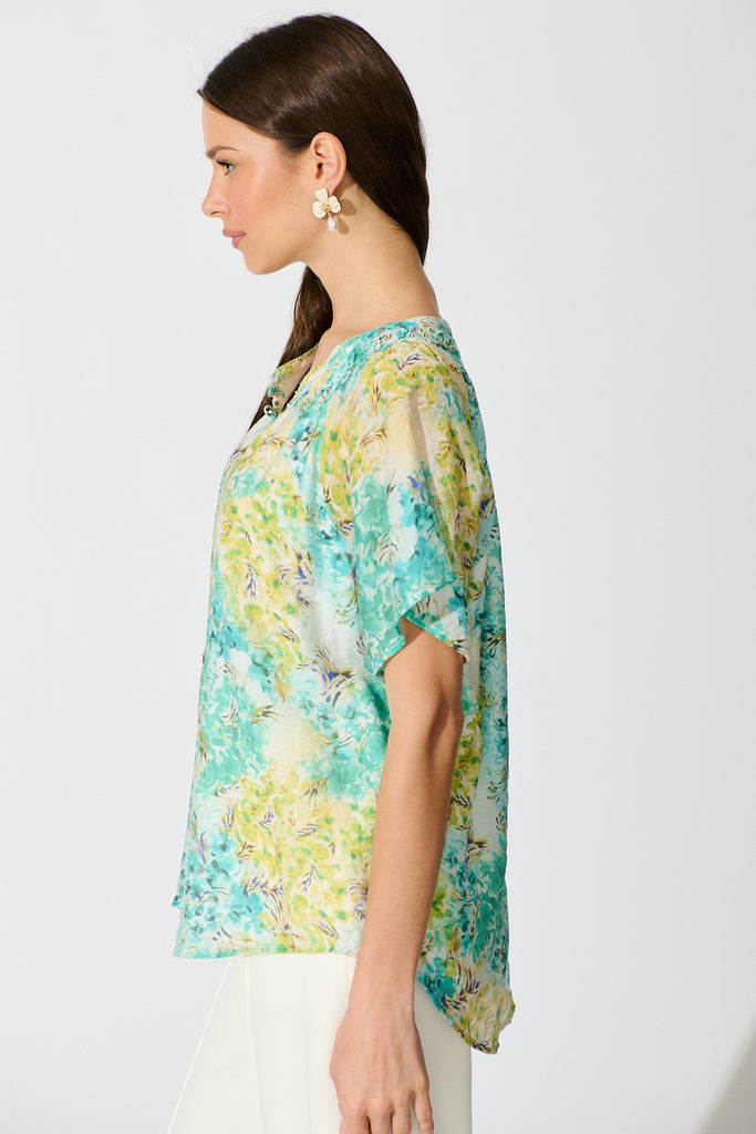 Lombard Top in Blue and Green Floral side