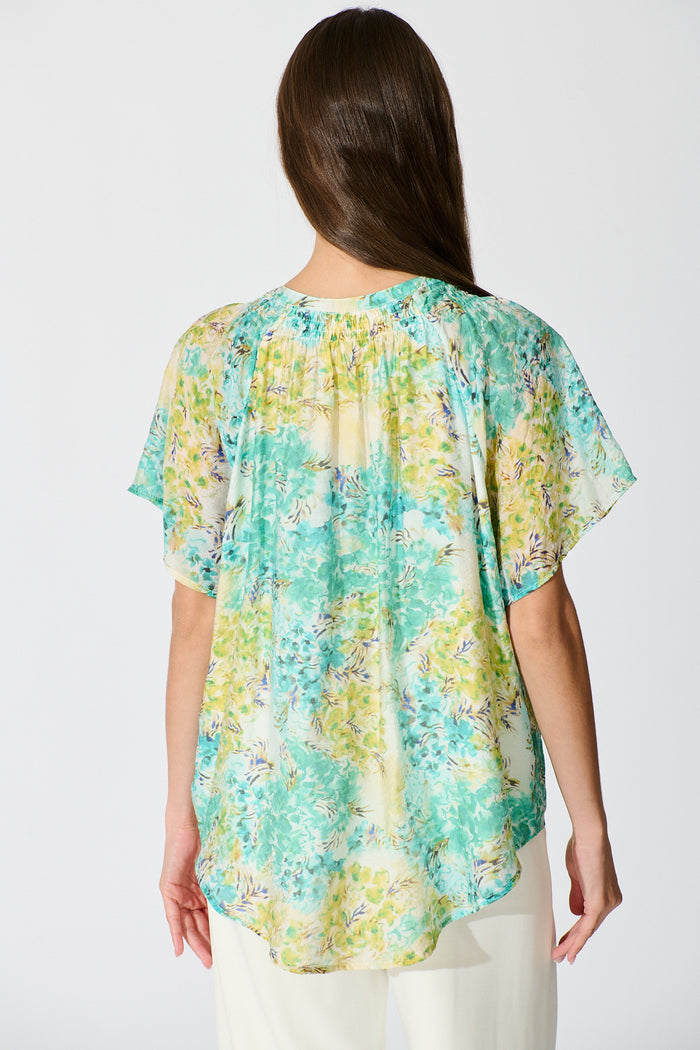 Lombard Top in Blue and Green Floral back