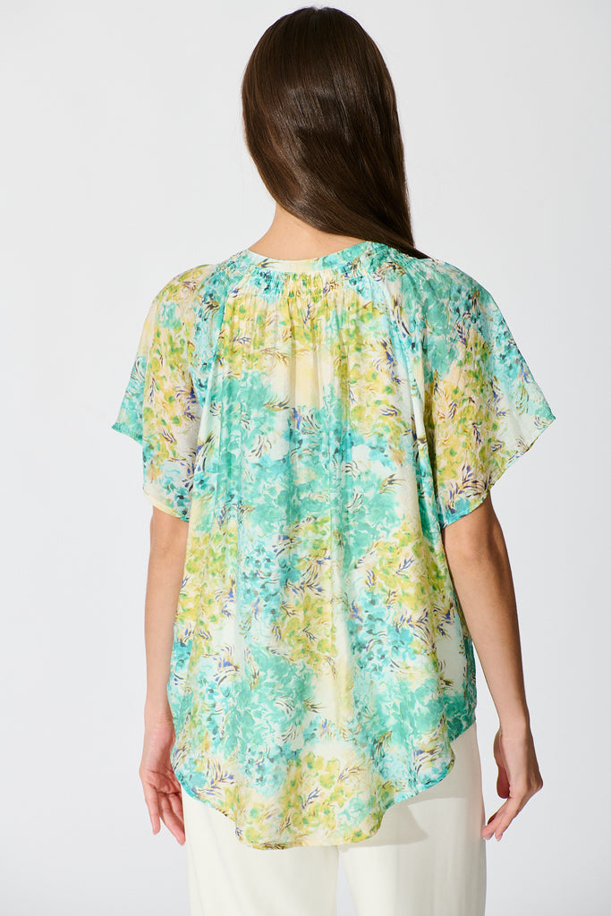 Lombard Top in Blue and Green Floral back