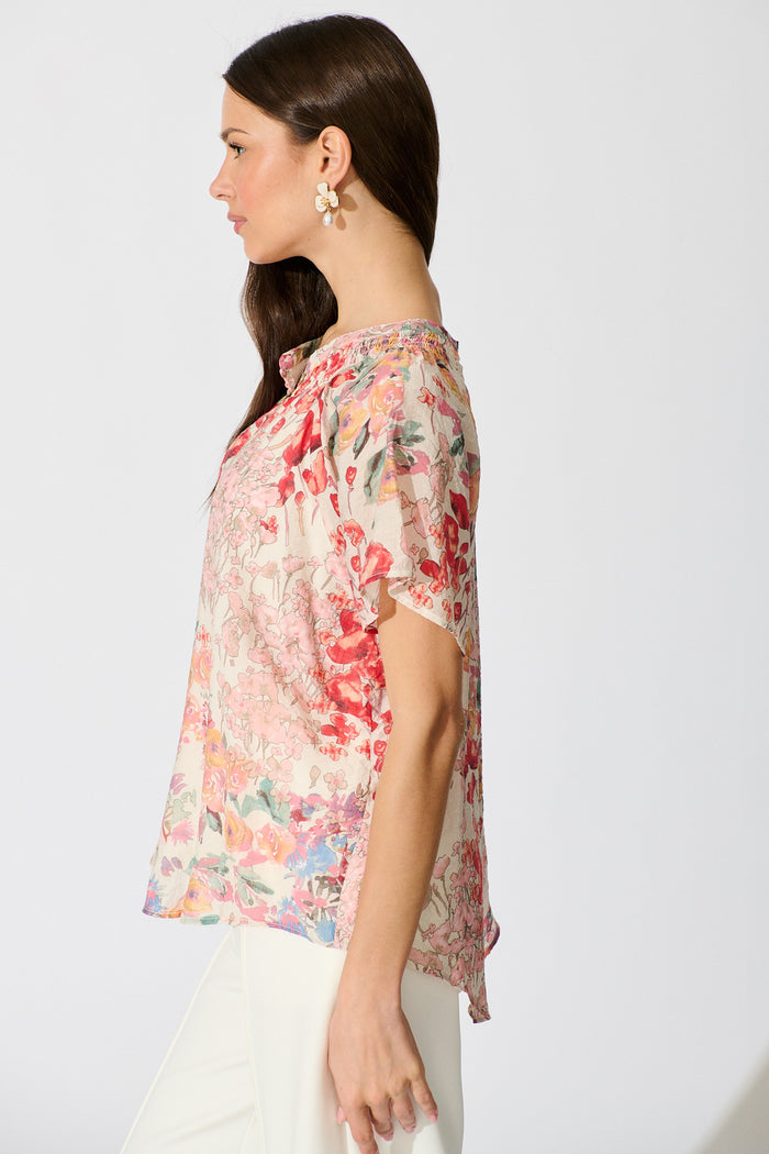 Lombard Top in Red and Multi Floral side